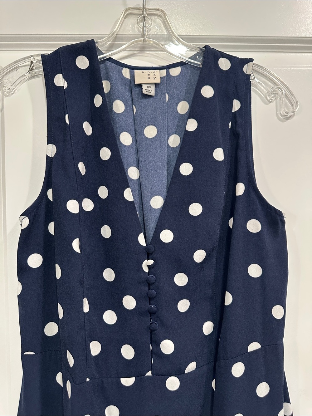 Sleeveless Navy Polka Dot Mini Dress - Picture 3 of 7